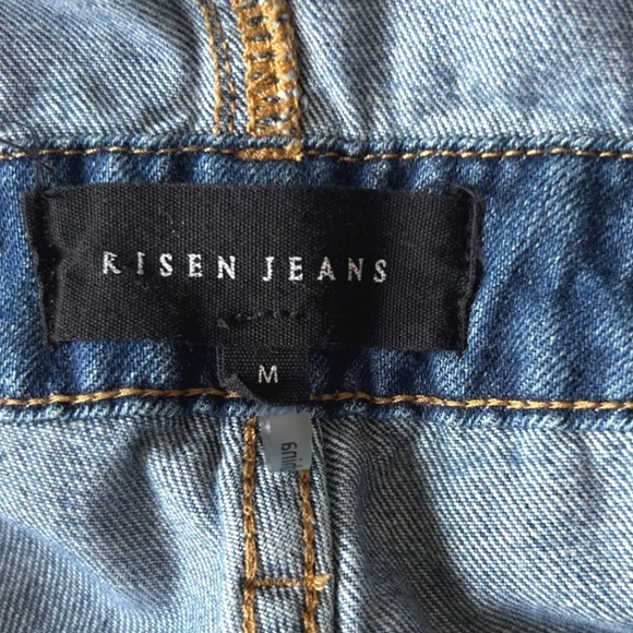 Risen Jeans Distressed Denim‎ Overalls Women's Size Medium Blue Relaxed Fit - Picture 6 of 7